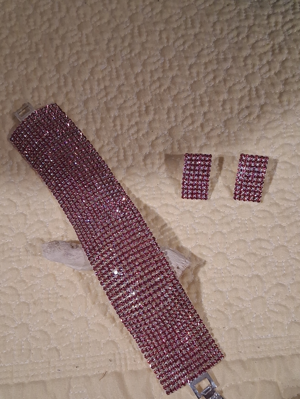 Sparkling Pink Crystal Mesh Bracelet with Matching Earrings